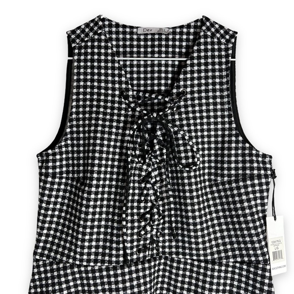 NEW Dex Gingham Black & White sleeveless blouse Lace up V Neck Blouse Sz M or L - Picture 9 of 10
